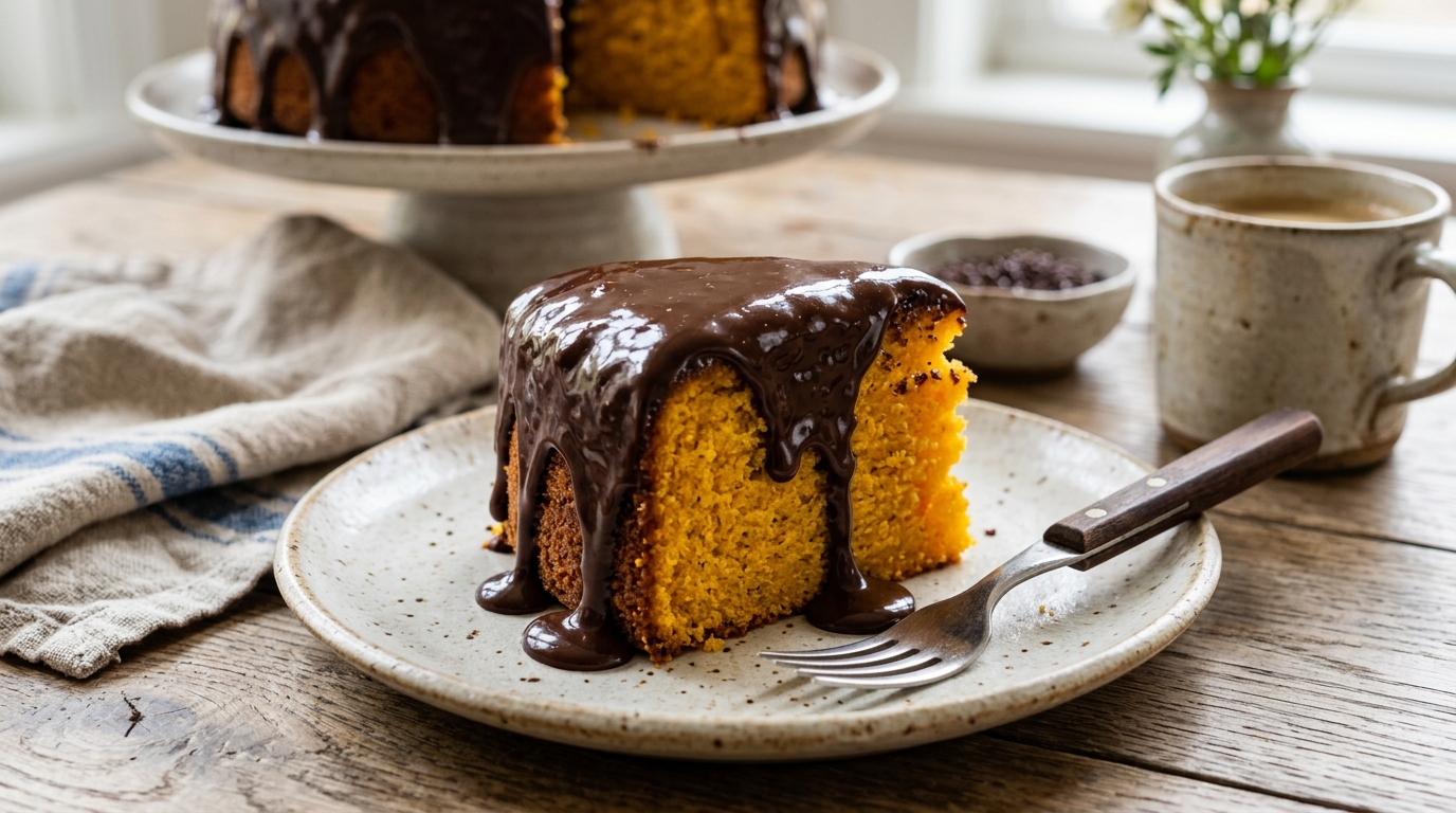 Bolo de Cenoura com Cobertura Vulcão de Chocolate